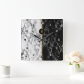 Horloge Carrée Pierre noire et Marbre blanc - Personnalisable - (Maison)