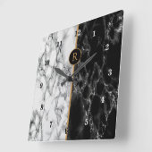 Horloge Carrée Pierre noire et Marbre blanc - Personnalisable - (Angle)