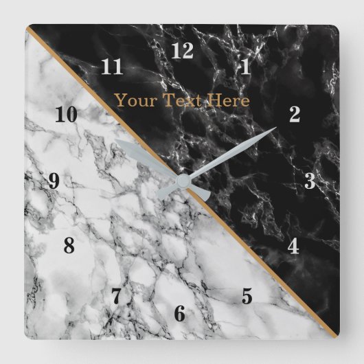 Horloge Carrée Pierre noire et Marbre blanc tendance - Ajouter vo (Recto)