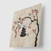 Horloge Carrée Pierres zen Sakura Tree (Angle)