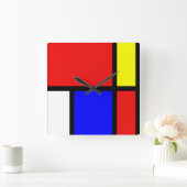 Horloge Carrée Piet Mondrian Art Style moderne Couleurs vives Squ (Maison)
