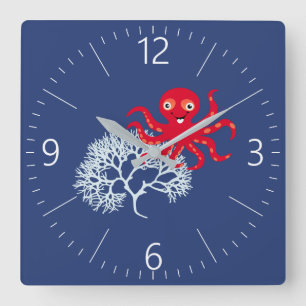Horloge Carrée Pieuvre drôle