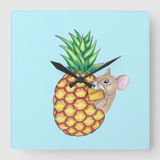 Horloge Carrée Pika à l'ananas prend un Chomp Aqua (Recto)