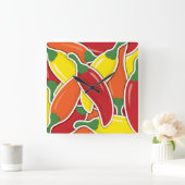 Horloge Carrée Piments de piment mélangés Funky (Maison)