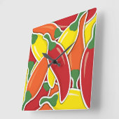 Horloge Carrée Piments de piment mélangés Funky (Angle)