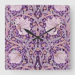 Horloge Carrée Pimpernel Purple, William Morris