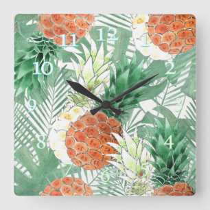 Horloge Carrée Pinapple, sweet couple, rose et clock