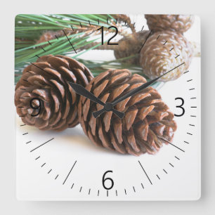 Horloge Carrée Pine branch and cones