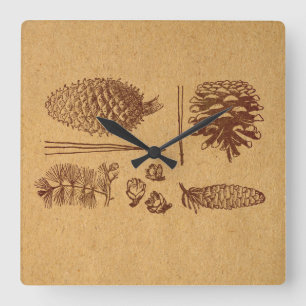 Horloge Carrée Pinecone d'art Vintage