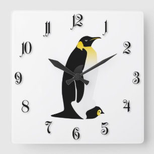 Horloge Carrée Pingouin avec son bébé