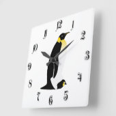 Horloge Carrée Pingouin avec son bébé (Angle)