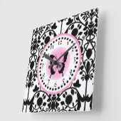 Horloge Carrée Pink and Black Butterfly clock (Angle)