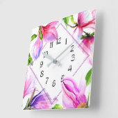 Horloge Carrée Pink and Purple Violet Floral Wall Clock (Angle)