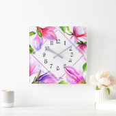 Horloge Carrée Pink and Purple Violet Floral Wall Clock (Maison)