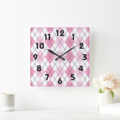 Horloge Carrée Pink and White Argyle Wall Clock (Maison)