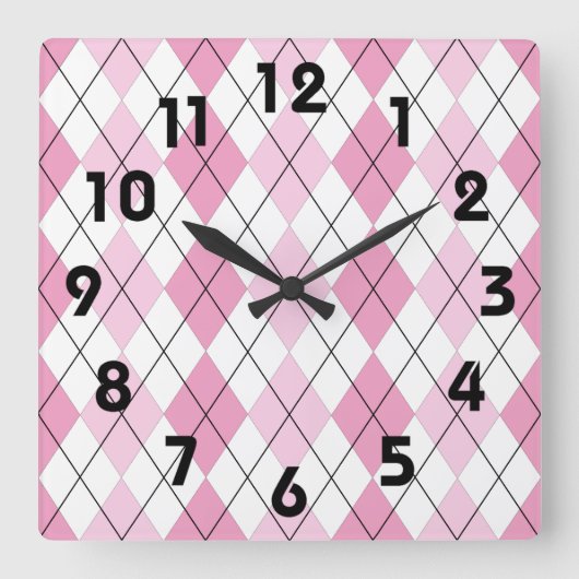 Horloge Carrée Pink and White Argyle Wall Clock (Recto)