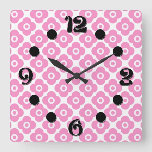 Horloge Carrée Pink and white simple floral pattern (Recto)