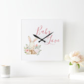 Horloge Carrée Pink Baby Love Script Woodland Forest Bunny Rabbit (Maison)