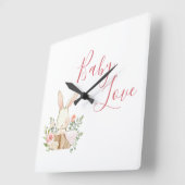 Horloge Carrée Pink Baby Love Script Woodland Forest Bunny Rabbit (Angle)