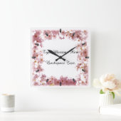 Horloge Carrée Pink Blossom Clock Cherry Blossoms Wall Clocks (Maison)