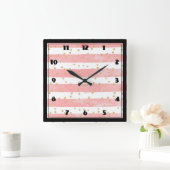 Horloge Carrée Pink Blush Stripes with Faux Gold Confeti (Maison)