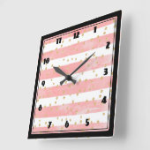 Horloge Carrée Pink Blush Stripes with Faux Gold Confeti (Angle)