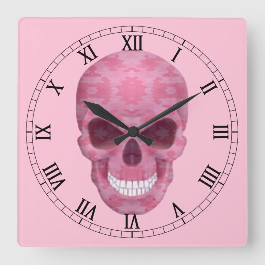 Horloge Carrée Pink Camouflage Skull Roman Numeral Clock (Recto)