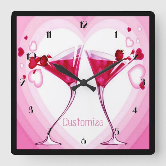 Horloge Carrée Pink Cocktail Wall Clock (Recto)