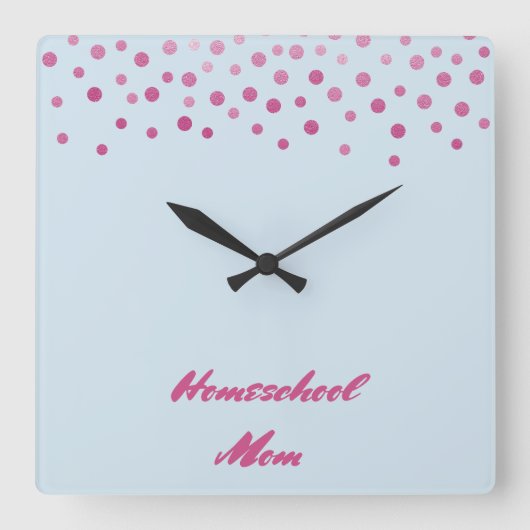 Horloge Carrée Pink Confetti Homeschool Maman (Recto)