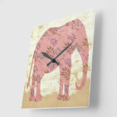 Horloge Carrée Pink Elephant with Leaves (Angle)