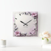 Horloge Carrée Pink Floral Frame Wall Clock (Maison)