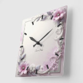 Horloge Carrée Pink Floral Frame Wall Clock (Angle)