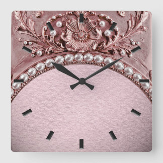 Horloge Carrée Pink Flower Wall Clock