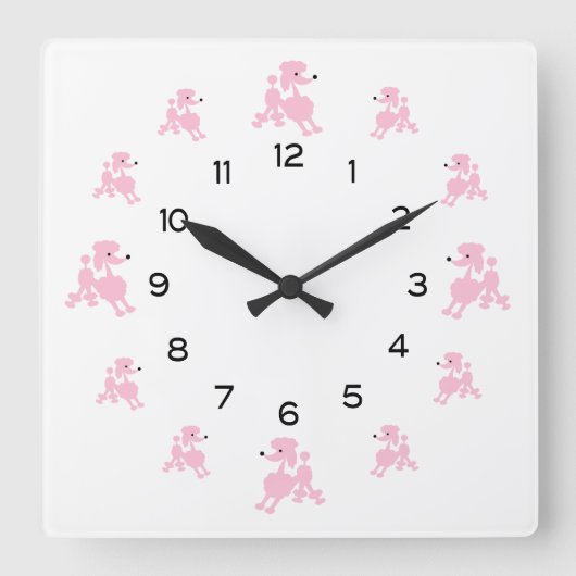 Horloge Carrée Pink French Poodles (Recto)
