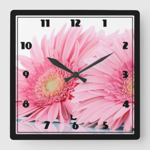Horloge Carrée Pink Gerbera Daisies Elegant Photo