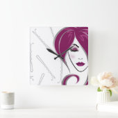 Horloge Carrée Pink girl hair Salon clock (Maison)
