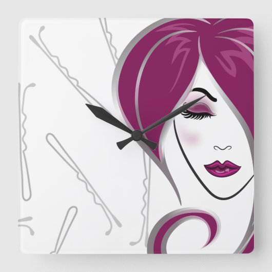Horloge Carrée Pink girl hair Salon clock (Recto)