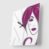 Horloge Carrée Pink girl hair Salon clock (Angle)