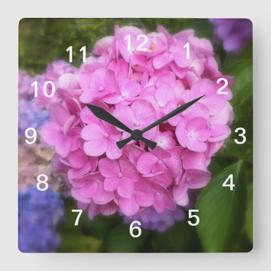 Horloge Carrée Pink Hydrangea Wall Clock (Recto)