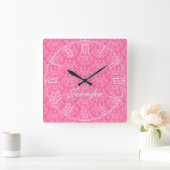 Horloge Carrée Pink kangaroo paw & heart damask name wall clock (Maison)