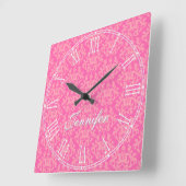 Horloge Carrée Pink kangaroo paw & heart damask name wall clock (Angle)