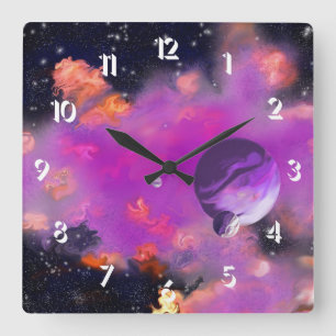 Horloge Carrée Pink Nebulae