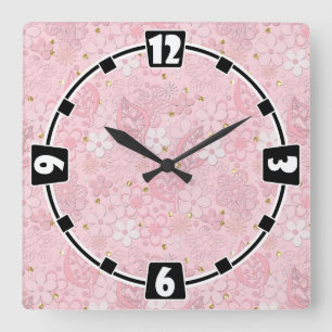 Horloge Carrée Pink paper flowers