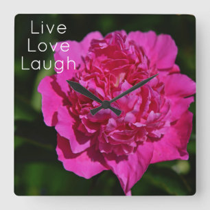 Horloge Carrée Pink Peony Garden Motivation
