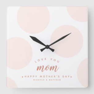 Horloge Carrée Pink Polka Dot Love You Maman