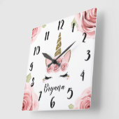 Horloge Carrée Pink Roses Gold Glitter Unicorn Trendy Cute (Angle)