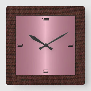 Horloge Carrée Pink Stainless Steel Modern Burlap Border