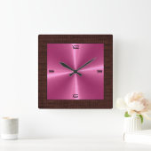 Horloge Carrée Pink Stainless Steel Modern Burlap Border (Maison)
