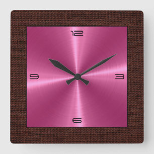 Horloge Carrée Pink Stainless Steel Modern Burlap Border