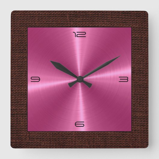 Horloge Carrée Pink Stainless Steel Modern Burlap Border (Recto)